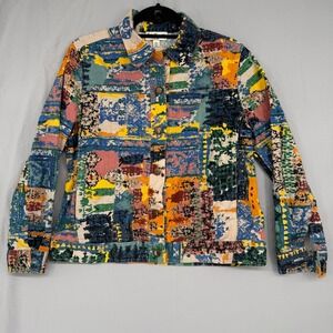 Norm Thompson Womens PM Multicolor Abstract Patchwork Cotton Button Front Jacket